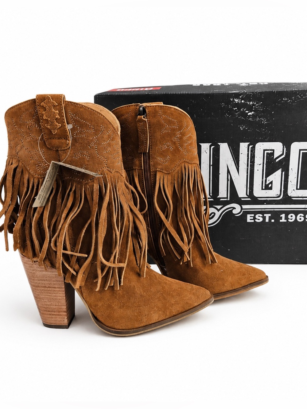 Dingo Crazy Train Fringe Western Boots 8.5 Camel Suede BNWT & Box SOLD OUT
